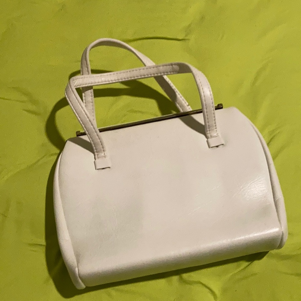 Spilene vintage handbag. White leather with tan leather inside.